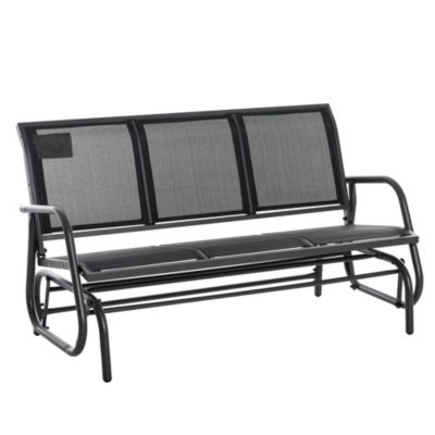 Banc à bascule de jardin 3 places design contemporain grand confort accoudoirs assise et dossier ergonomique acier textilène noir