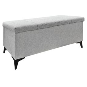 Banc - Bout de lit avec coffre de rangement tissu gris chiné - AISHA