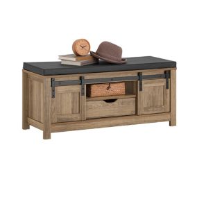 Banc à Chaussure avec Porte de Grange coulissante et tiroir, FSR118-BR, SoBuy