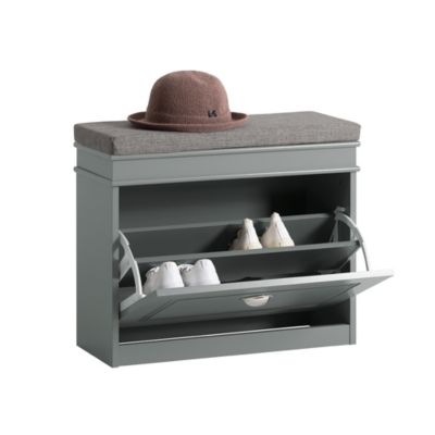 SoBuy Banc à Chaussures Avec Assise Coussin Rembourré, Meuble à Chaussures 1 Abattant + Étagère Latérale, 82 X 35 X 53 Cm – Blanc FSR105-W