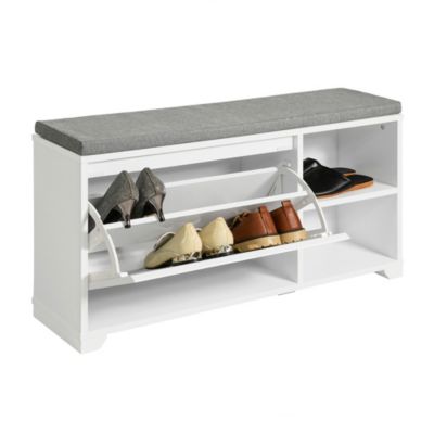 Banc à Chaussures avec Coussin Rembourré, 1 abattant et 2 Compartiments, FSR119-W, SoBuy