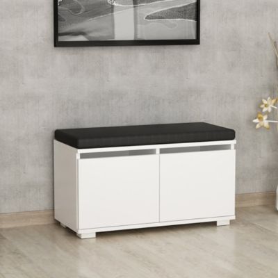 Banc à chaussures Brande avec 2 portes à 4 niveaux 42 x 80 x 35 cm blanc / noir en.casa