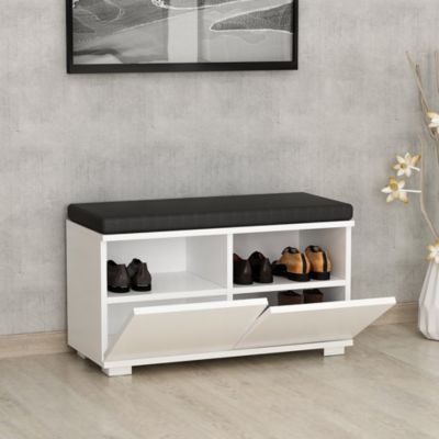 Banc à chaussures Brande avec 2 portes à 4 niveaux 42 x 80 x 35 cm blanc / noir en.casa