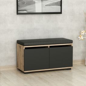 Banc à chaussures Brande avec 2 portes à 4 niveaux 42 x 80 x 35 cm effet chêne / noir en.casa