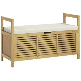 Banc à chaussures coffre de rangement 2 en 1 avec coussin bambou