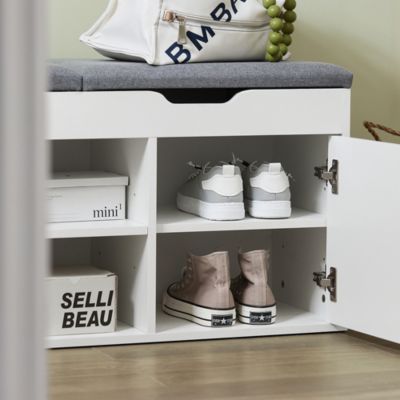 SoBuy Ensemble Meuble Entrée Étagère Chaussures Banc + Porte-Manteau Bambou - Coussin Rembourré