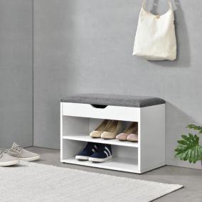 Banc à Chaussures Gentofte 46 x 60 x 30 cm Blanc Gris en.casa