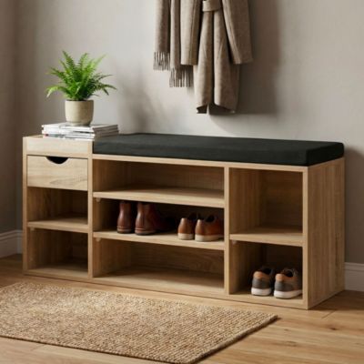 Banc à chaussures Marron 100cm Banc d'assise Banc de couloir Porte-chaussures Meuble d'entrée avec tiroir Moderne FineBuy