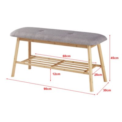 Banc à chaussures Römnitz bambou 45 x 90 x 30 cm naturel gris en.casa