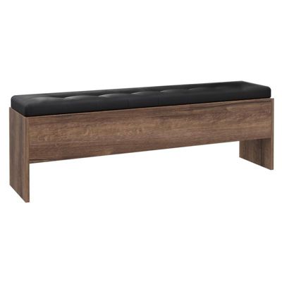 Banc coffre 165 cm décor chêne foncé assise capitonnée noir - RIVIERA