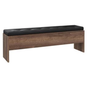 Banc coffre 165 cm décor chêne foncé assise capitonnée noir - RIVIERA