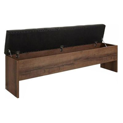 Banc coffre 165 cm décor chêne foncé assise capitonnée noir - RIVIERA