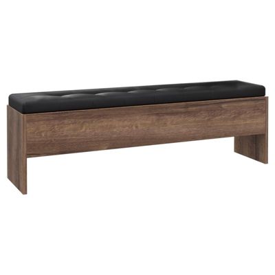 Banc Coffre 185 cm Décor Chêne Foncé Assise Capitonnée Noir - RIVIERA