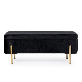 Banc coffre 2 places en velours et piétement or - NINA