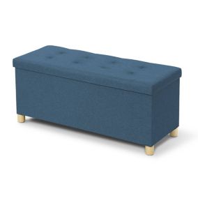 Banc coffre capitonné 100 cm Bleu