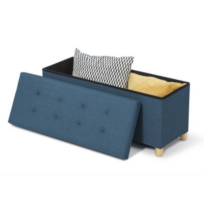 Banc coffre capitonné 100 cm Bleu