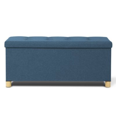 Banc coffre capitonné 76 cm Bleu