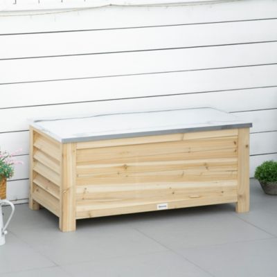 Banc coffre de jardin 2 en 1 - dim. 110L x 50l x 50H cm - charge max. 120 Kg - bois sapin pré-huilé acier galvanisé