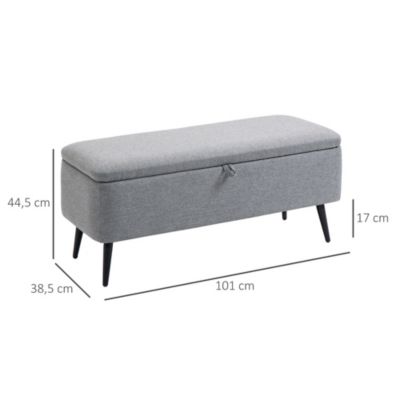 Banc coffre de rangement 2 en 1 dim. 102L x 40l x 39H cm piètement acier noir tissu gris