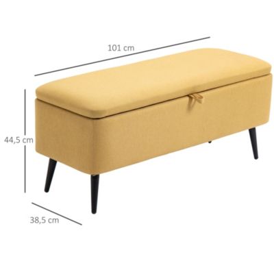 Banc coffre de rangement 2 en 1 dim. 102L x 40l x 39H cm piètement acier noir tissu jaune moutarde