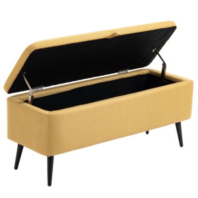 Banc coffre de rangement 2 en 1 dim. 102L x 40l x 39H cm piètement acier noir tissu jaune moutarde