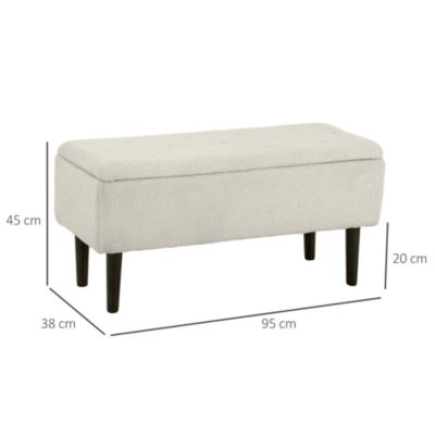 Banc coffre de rangement 2 en 1 dim. 95L x 38l x 45H cm piètement bois noir tissu blanc cassé