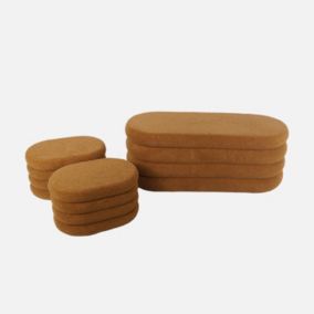 Banc coffre en bouclettes rouille avec 2 poufs ovales de rangement intégrés - L111cm