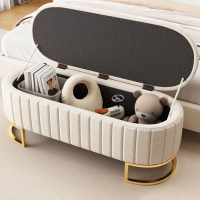Banc coffre en velours avec rangement - Beige