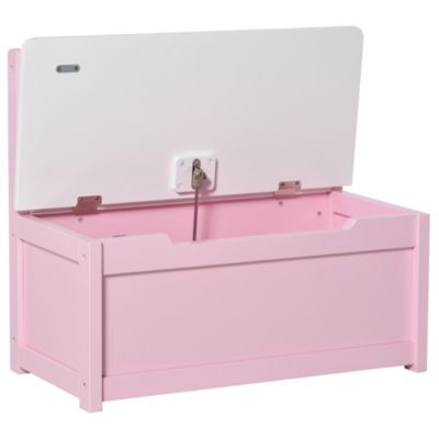 Banc coffre à jouet 2 en 1 style girly bicolore rose blanc dim. 60 x 30 ...