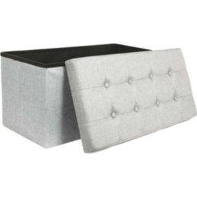 Banc coffre pliable en tissu couvercle capitonné Lisa Gris clair