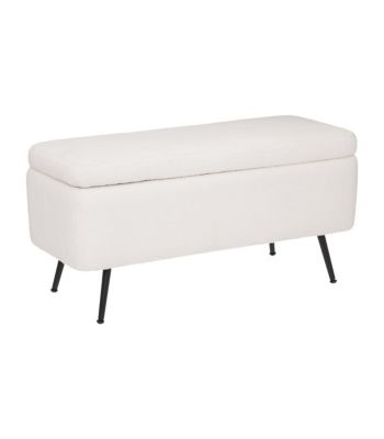 Banc Coffre tissu blanc à bouclettes et pieds en métal  100 x 40 cm