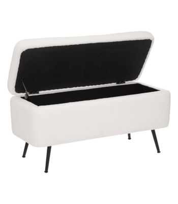 Banc Coffre tissu blanc à bouclettes et pieds en métal  100 x 40 cm