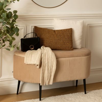 Banc coffre velours Solaro beige 100x40cm - Atmosphera Créateur d'intérieur