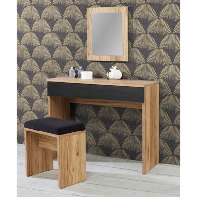 Banc décor bois clair rembourrage tissu gris - ANASTASIA