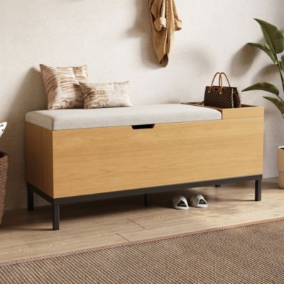 Banc d'Entrée avec Coffre de Rangement - Meuble Pratique avec Assise Intégrée, MDF, Design Naturel, 115x40x49,5 cm
