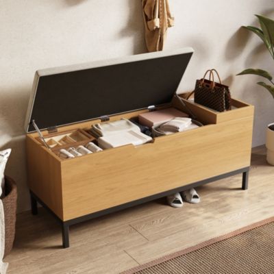 Banc d'Entrée avec Coffre de Rangement - Meuble Pratique avec Assise Intégrée, MDF, Design Naturel, 115x40x49,5 cm