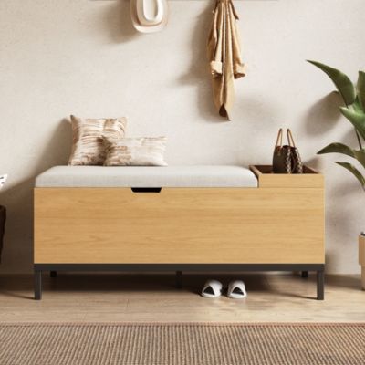 Banc d'Entrée avec Coffre de Rangement - Meuble Pratique avec Assise Intégrée, MDF, Design Naturel, 115x40x49,5 cm