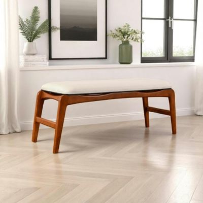 Banc d'entrée en bois et tissu assise lin, 120 cm DILI