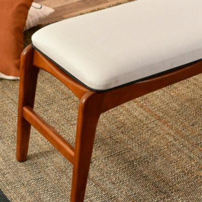 Banc d'entrée en bois et tissu assise lin, 120 cm DILI
