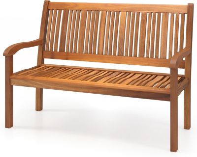 Banc d'Extérieur en Bois d'Acacia,avec Dossier en Form d'Arc et Accoudoirs Courbés, Meuble de Terrasse Balcon Patio Intérieur