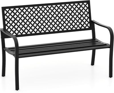 Banc d Extérieur pour 2 Personnes 127cm Banc de Jardin en Métal avec Dossier et Assise à Lattes Accoudoirs Courbés Ergonomiques