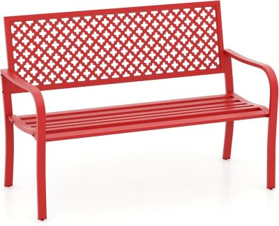 Banc d Extérieur pour 2 Personnes 127cm Banc de Jardin en Métal avec Dossier et Assise à Lattes Accoudoirs Courbés Ergonomiques