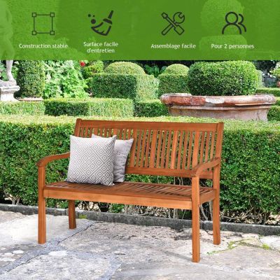 Banc d Exterieur en Bois d Eucalyptus Banc de Jardin Structure Stable avec Dossier en Form d Arc et Accoudoirs Courbes