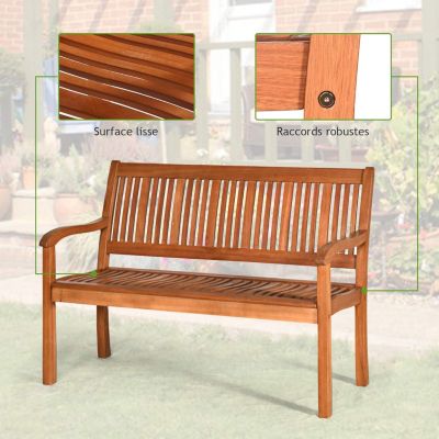 Banc d Exterieur en Bois d Eucalyptus Banc de Jardin Structure Stable avec Dossier en Form d Arc et Accoudoirs Courbes