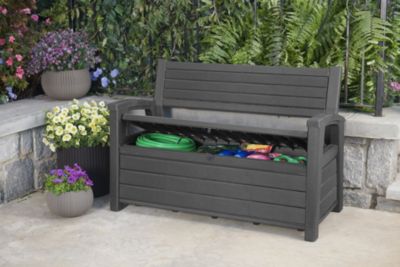 Banc d'extérieur Otter avec coffre de rangement en résine coloris gris anthracite - 227L - KETER