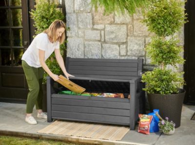 Banc d'extérieur Otter avec coffre de rangement en résine coloris gris anthracite - 227L - KETER