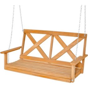 Banc de Balançoire à 2 Places en Bois Chaise de Balançoire avec Dossier Haut Accoudoirs