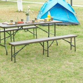 Banc de camping pliable Lillestroem 180 x 25 x 43 cm effet bois marron foncé en.casa