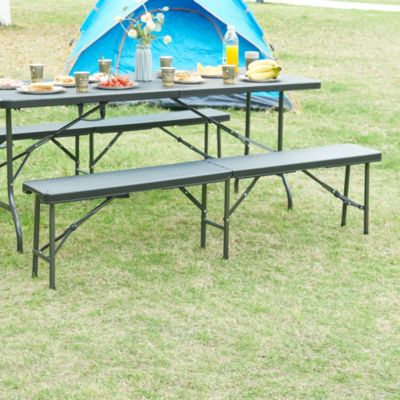 Banc de camping pliable Mark 180 x 25 x 43 cm effet rotin noir en.casa