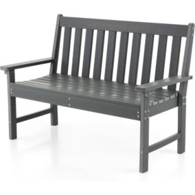 Banc de Jardin 2 Personnes en HDPE Charge 320KG avec Dossier et Accoudoirs Banc à Lattes Résistant aux Intempéries